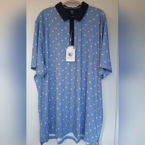 Graham Luxe Maze Men's Golf Polo Blue & Navy Fixed Collar Stay Size 3XL New